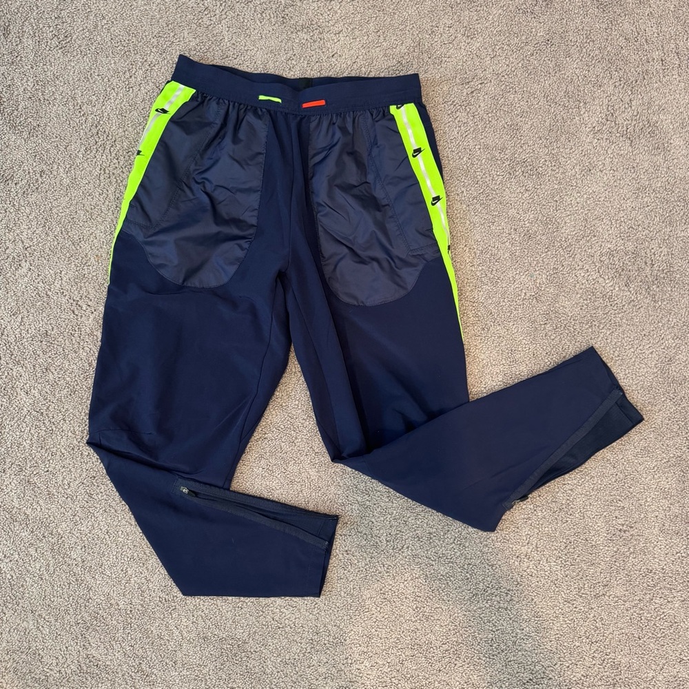 Nike Navy and Neon Green Dri-Fit Pants